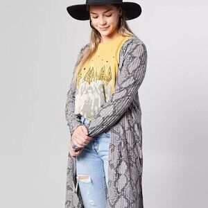 Daytrip Small S Gray Snakeskin Lightweight Knit Long Duster‎ Cardigan Sweater